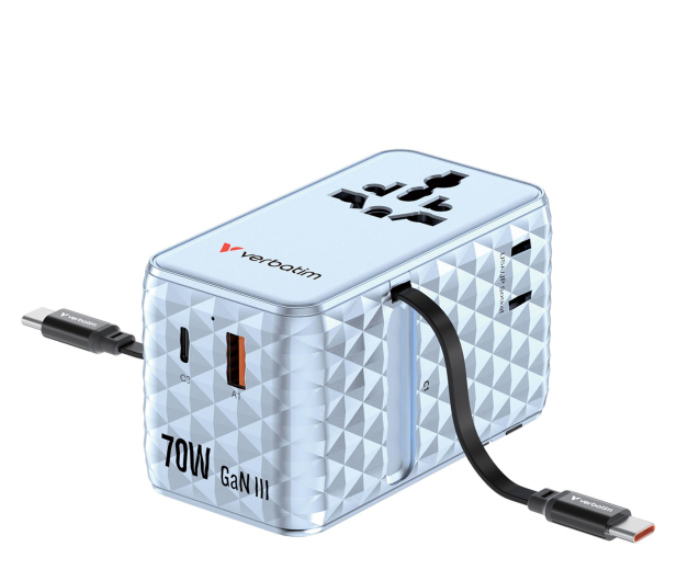 VERBATIM Charge ’n’ Travel 70W 2C retractable Universal Adapter blue 30187 - 1483863 - zdjęcie